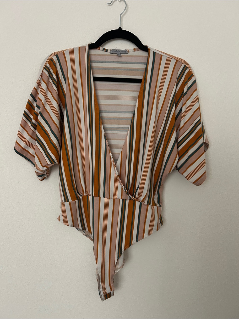Charlotte Russe Striped Bodysuit in Orange, Blue, Pink and White